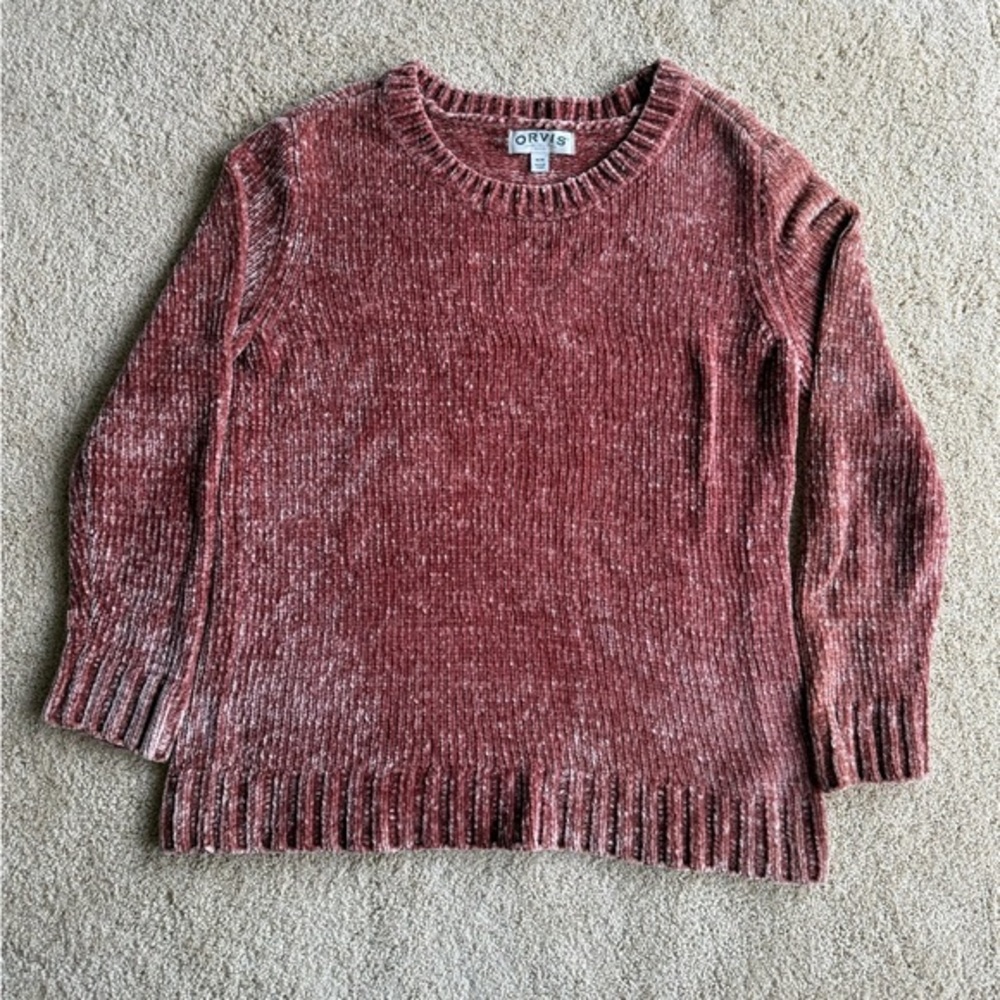 Orvis Chenille Sweater Women’s Medium Pink Ribbed Cozy Pullover Soft